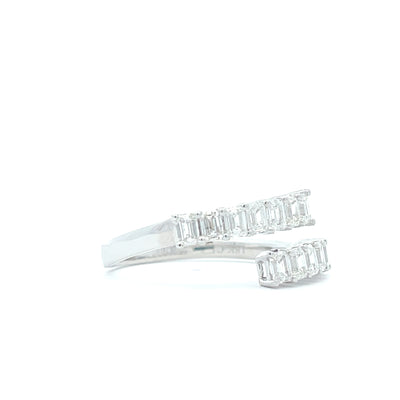 18K White Gold 1 1/10 CTW Emerald Cut Diamond Bypass Fashion Ring