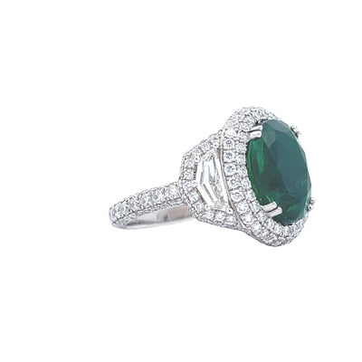 Platinum Oval 4.09 CT Emerald Ring with 1 3/4 Round Diamond Halo Fashion Ring