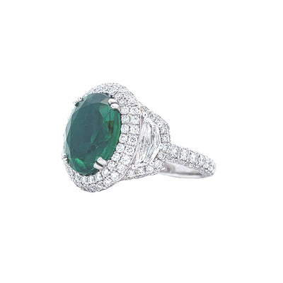 Platinum Oval 4.09 CT Emerald Ring with 1 3/4 Round Diamond Halo Fashion Ring