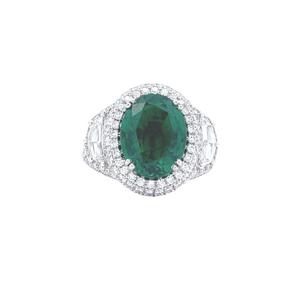 Platinum Oval 4.09 CT Emerald Ring with 1 3/4 Round Diamond Halo Fashion Ring