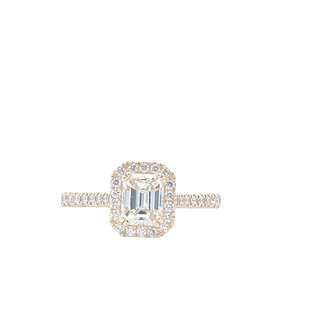 18K Yellow Gold 1.00 CT Emerald Cut Center Diamond and 2/3 CTW Pave Set Custom Engagement Ring