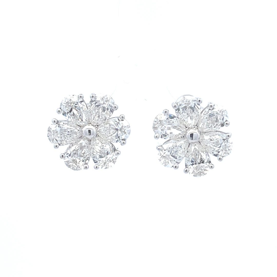 18K White Gold 4 5/8 CTW Pear Shape Diamond Flower Design Earrings