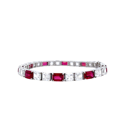 Platinum 11 1/6 C.T.W. Emerald Cut Ruby with 16 1/8 C.T.W. Asscher Diamond Tennis Bracelet