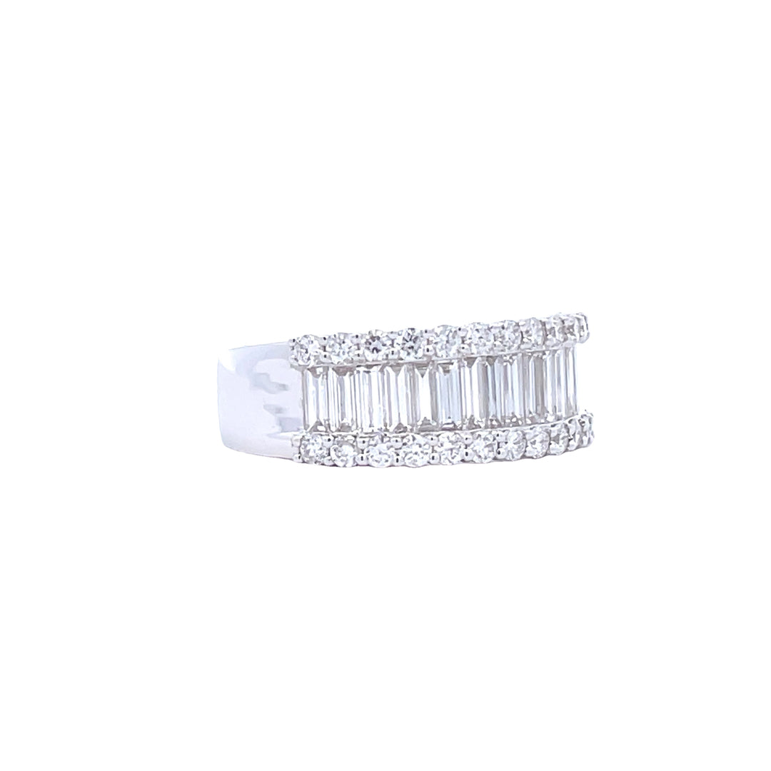 18K White Gold 1 3/4 CTW Round and Baguette Diamond Fashion Ring