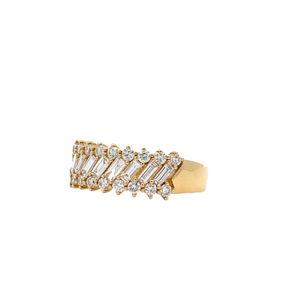 14K Yellow Gold 1 1/3 CTW Round and Baguette Diagonal Set Wedding Band