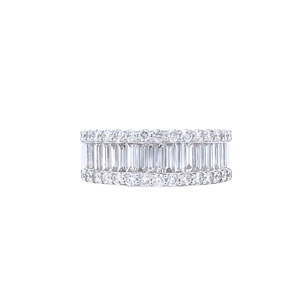 18K White Gold 1 3/4 CTW Round and Baguette Diamond Fashion Ring