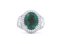 Platinum Oval 4.09 CT Emerald Ring with 1 3/4 Round Diamond Halo Fashion Ring