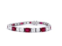 Platinum 11 1/6 C.T.W. Emerald Cut Ruby with 16 1/8 C.T.W. Asscher Diamond Tennis Bracelet