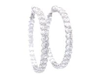 18K White Gold Shared Prong 23 1/2 CTW Diamond In and Out Hoop Earrings