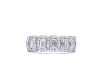 14K White Gold 1 3/4 CTW Emerald Cut and 3/8 CTW Round Diamond Seven Stone Halo Fashion Ring