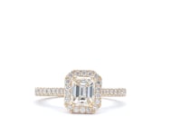 18K Yellow Gold 1.00 CT Emerald Cut Center Diamond and 2/3 CTW Pave Set Custom Engagement Ring