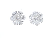 18K White Gold 4 5/8 CTW Pear Shape Diamond Flower Design Earrings